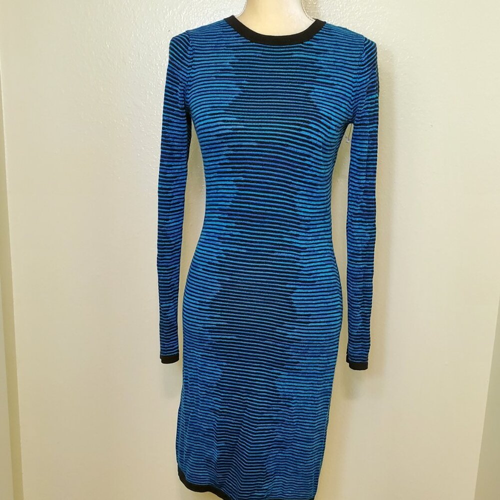 Women's MICHAEL KORS Long Sleeve Sweater Knit Dress Black Turquoise Sz S EUC